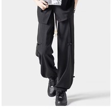 新中式国风盘扣裤子男士春季新款高级感垂感宽松直筒阔腿休闲长裤