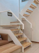 玻璃护栏楼梯阁楼复式室内家用别墅成品loft网红双梁钢木楼梯定制
