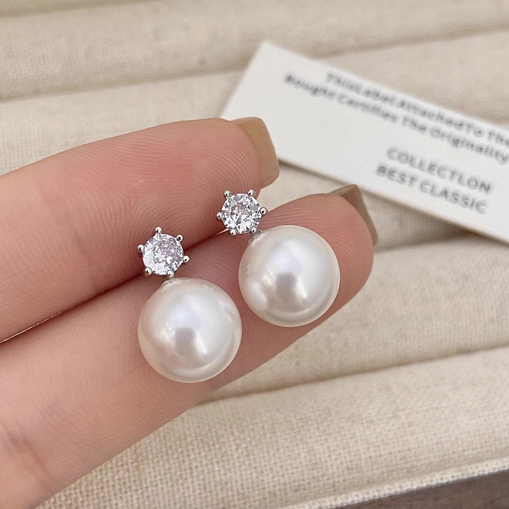 法国【设计师纯手作】戴妃款钻石珍珠耳钉&middot925银针不过敏