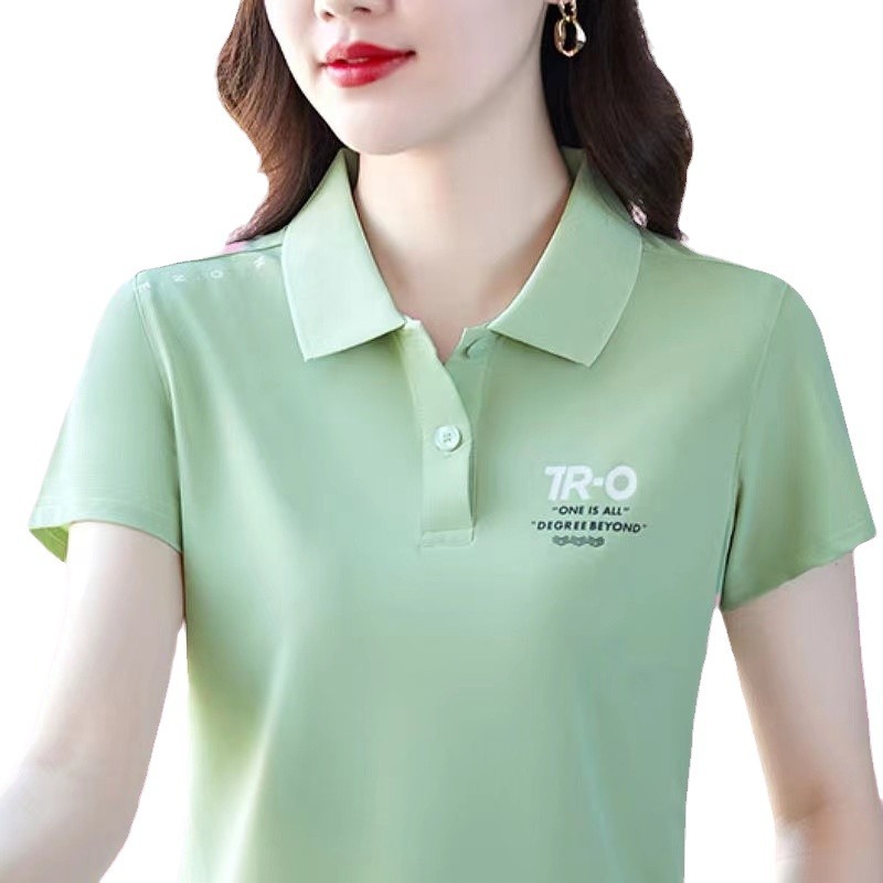 2024 New Short-Sleeved T-shirt Women's Sports Lapel Polo Shirt Summer Elegant Top Large Size Middle-Aged Mom Wear