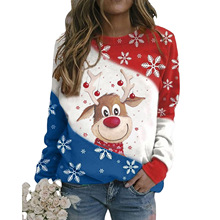 亚马逊女新款 跨境小鹿雪花圆领卫衣 3D印花圣诞节空气层卫衣