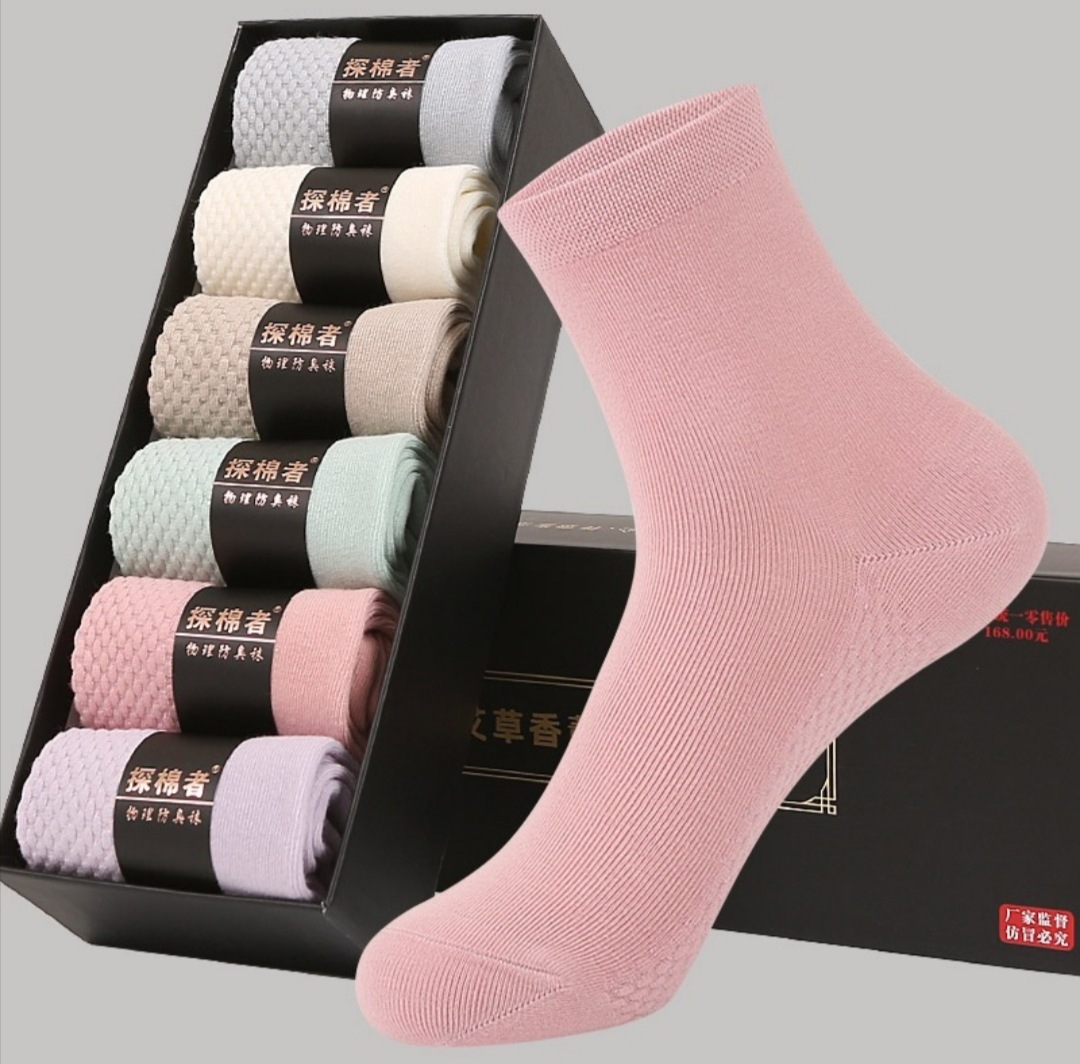 6 Pairs Stink Prevention Hosiery Children's Tube Socks Combed Cotton Argy Wormwood Aromatherapy Spring and Summer Breathable Solid Color Women's Socks Mesh Transparent