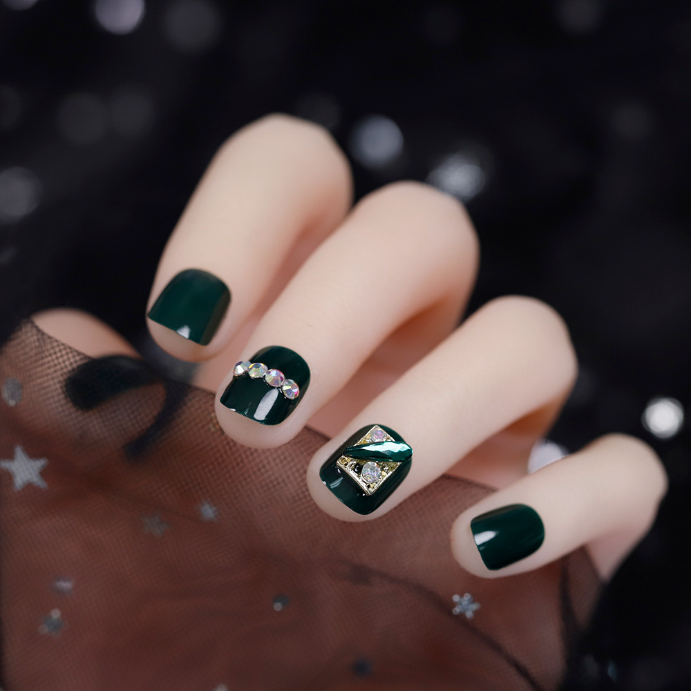 绿色小圆头穿戴甲片镶钻网红抖音可拆卸假指甲贴片美甲成品甲女