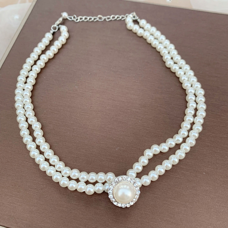 French Style Elegant Retro Banquet Pearl Necklace Women's Clavicle Chain Bridal Wedding Accessory Wedding Dress Rhinestone Earrings