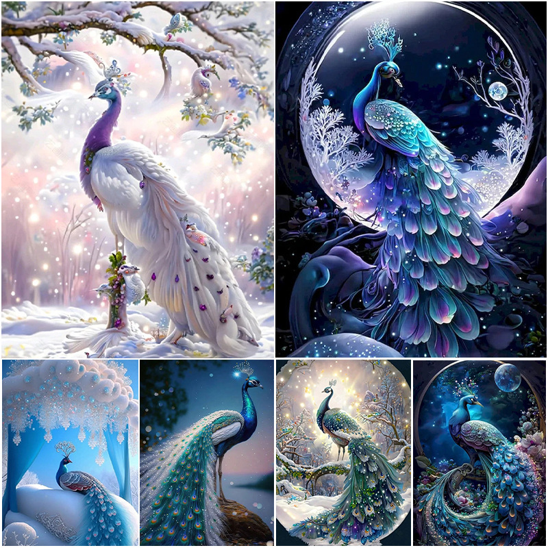 亚马逊跨境外贸新款梦幻孔雀钻石画手工diy满钻钻石画家居装饰画