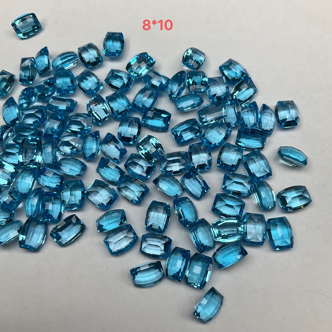 天然瑞士蓝托帕石戒面刻面裸石镶嵌戒指吊坠耳钉配石方形特殊切工