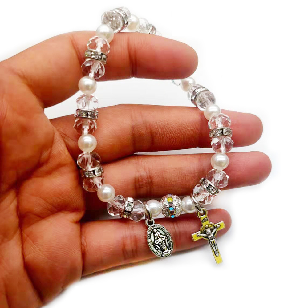 Foreign Trade E-Commerce Supply Religious Ornament Crystal Bracelet Cross Bracelet Elastic String Crystal Beads Bracelet