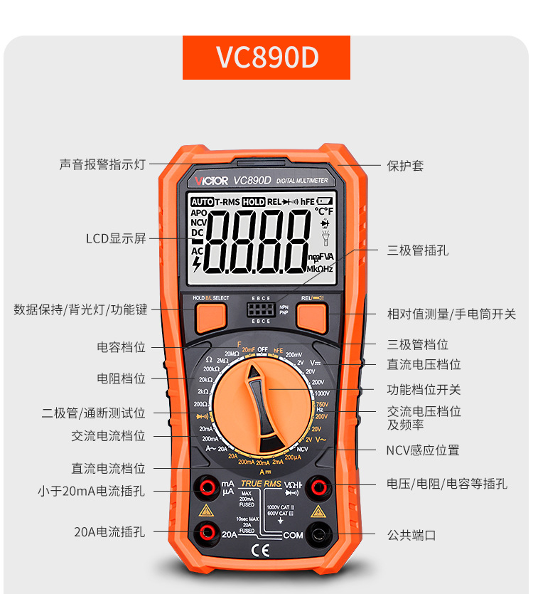 正品胜利万用表vc890dc890c 数字万用表高精度万能表电容防烧