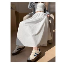 白色半身裙女夏季2024新款高腰a字显瘦中长款小个子百褶气质长裙