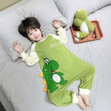 莫代尔男童连体睡衣夏季儿童长袖防着凉睡袋男宝宝恐龙空调家居服