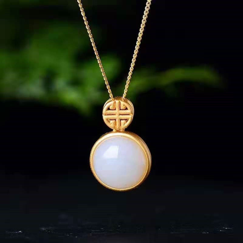 s925纯银如意玉缘吊坠女锁骨链天然和田玉蛋面项坠气质送闺蜜礼物