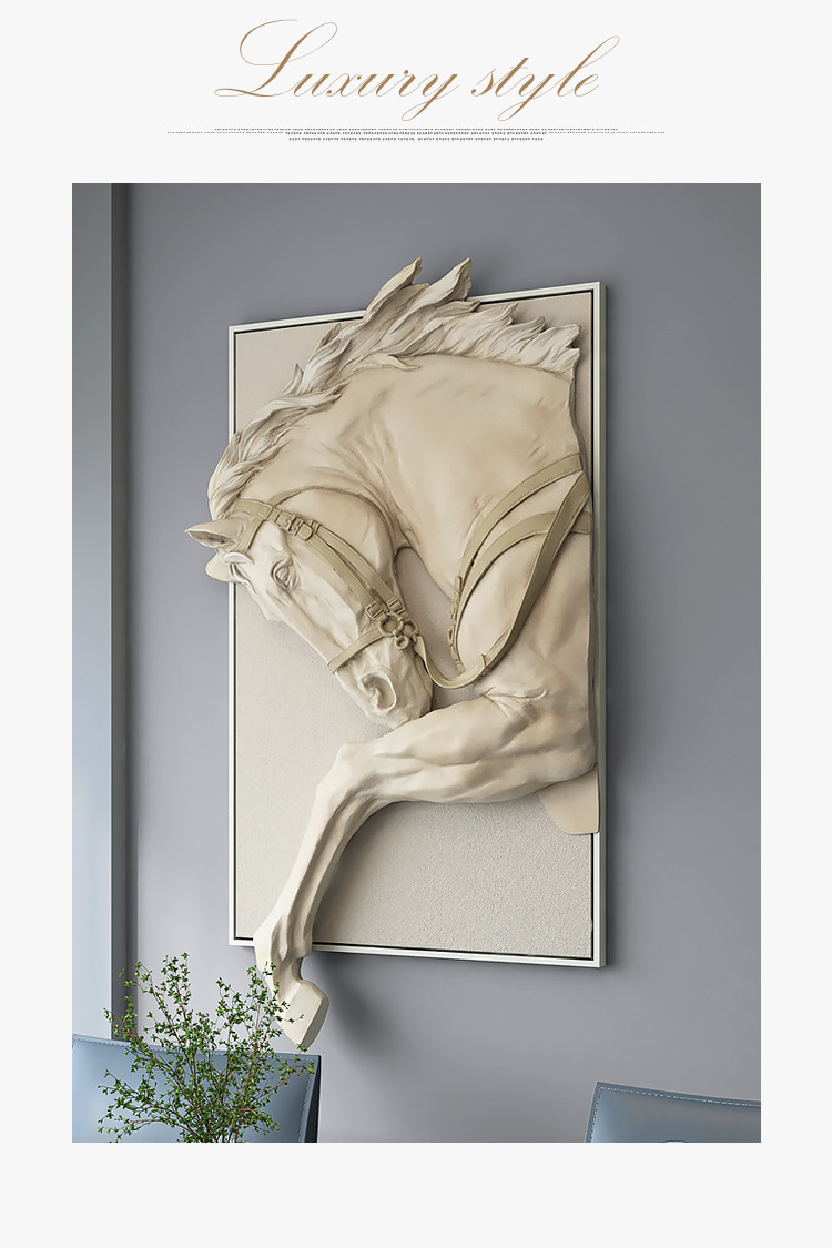 玄关装饰画客厅沙发背景墙挂画3d立体浮雕轻奢餐厅卧室床头壁画马-阿