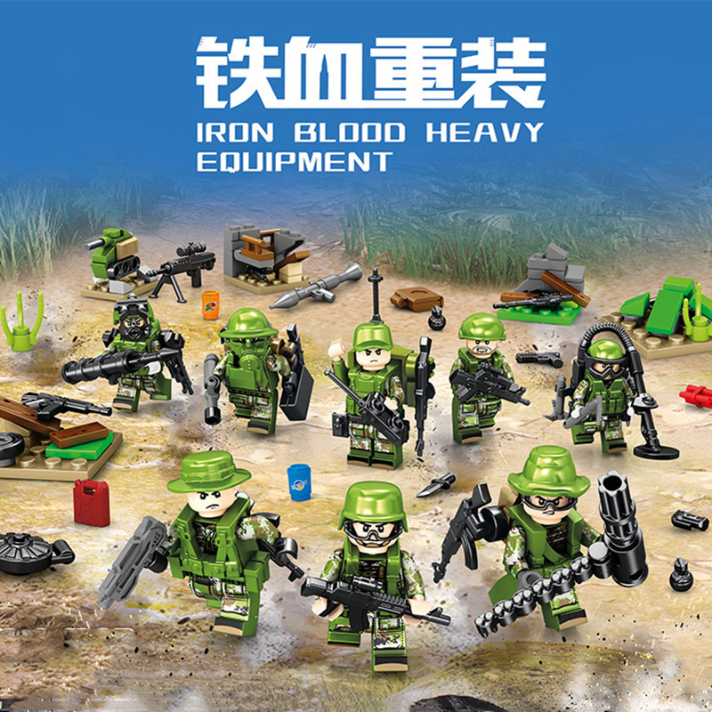 俄国积木男孩军事基地场景特种兵人仔警察1352-1359拼装兼容乐高