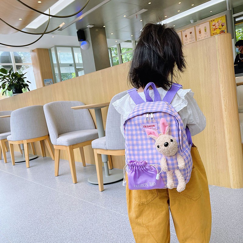 Elementary School Children's Backpack Cartoon Rabbit Kindergarten Small Schoolbag Casual Lightweight Plaid Boys and Girls Small Backpack