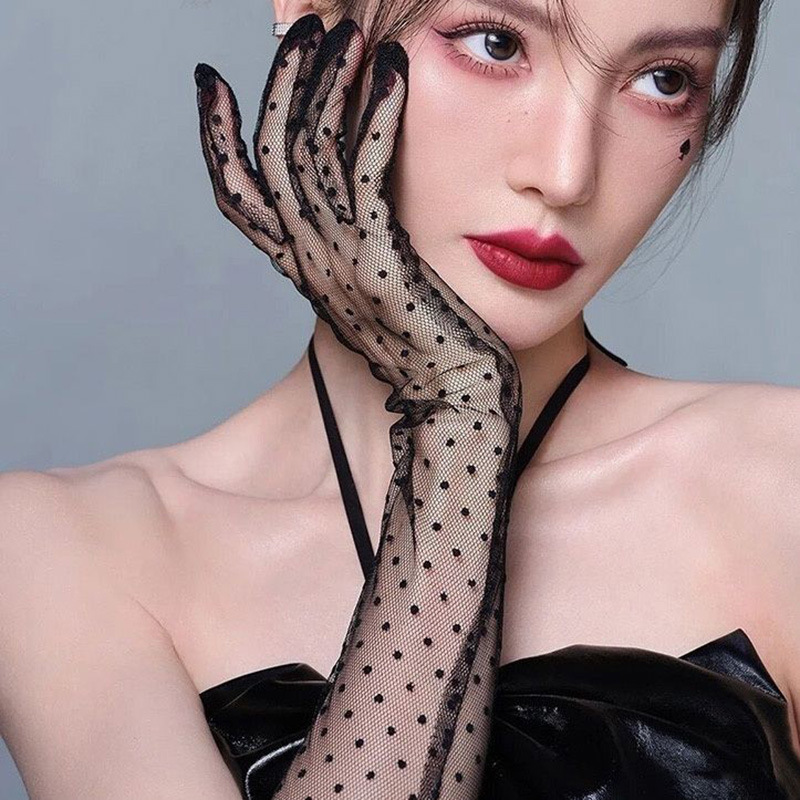 复古黑色蕾丝手套性感网纱薄款明星拍照写真新娘礼服婚纱摄影配饰