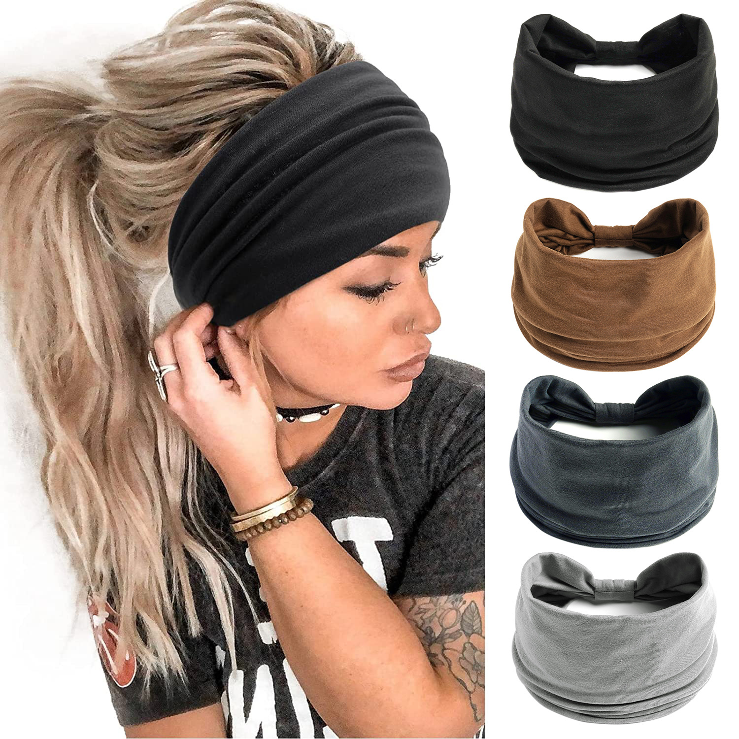 European and American Solid Color Elastic Exercise Hair Band Wide Yoga Hair Band Antiperspirant Sweat-Absorbent Macaron Headband Waist Hair Band for Women