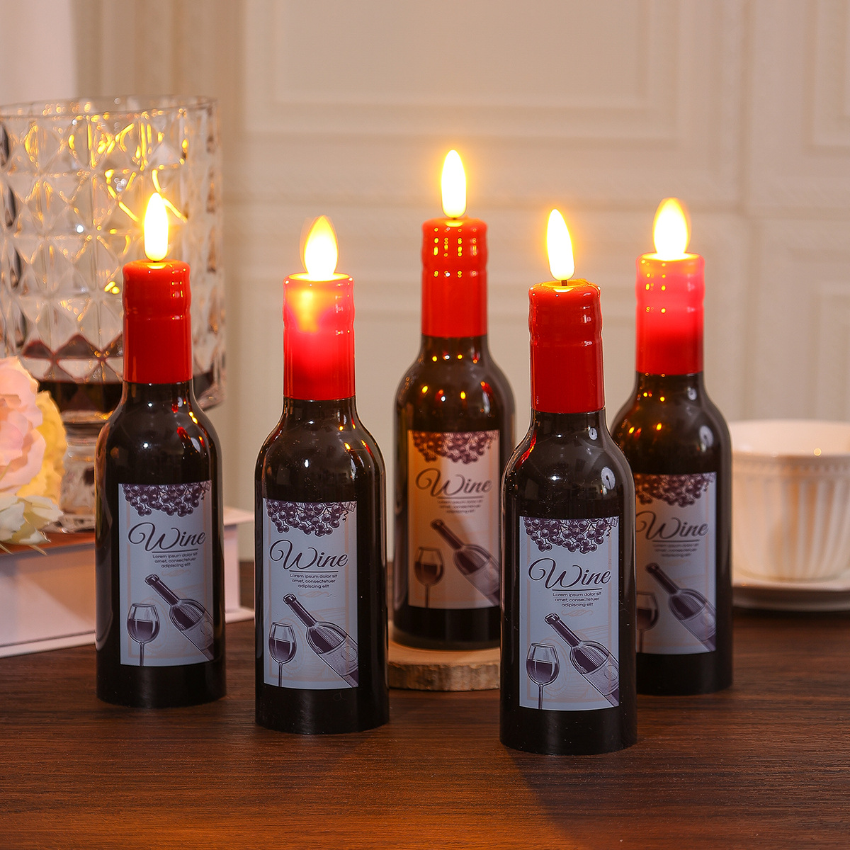 Red Wine Bottle Creative Electric Candle Lamp Valentine's Day Desktop Candlelight Dinner Home Family Ambience Light Decoration Gift