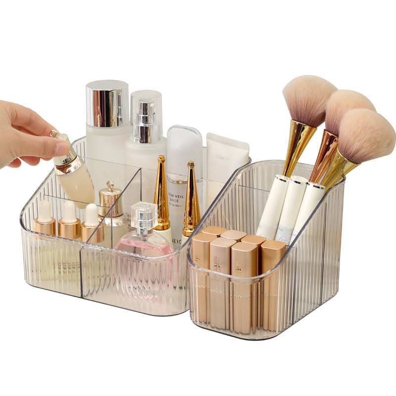 Simple Transparent Storage Box Japanese Style Desktop Cosmetics Organizing Pen Holder Makeup Brush Storage Bucket Light Luxury High-Grade Female