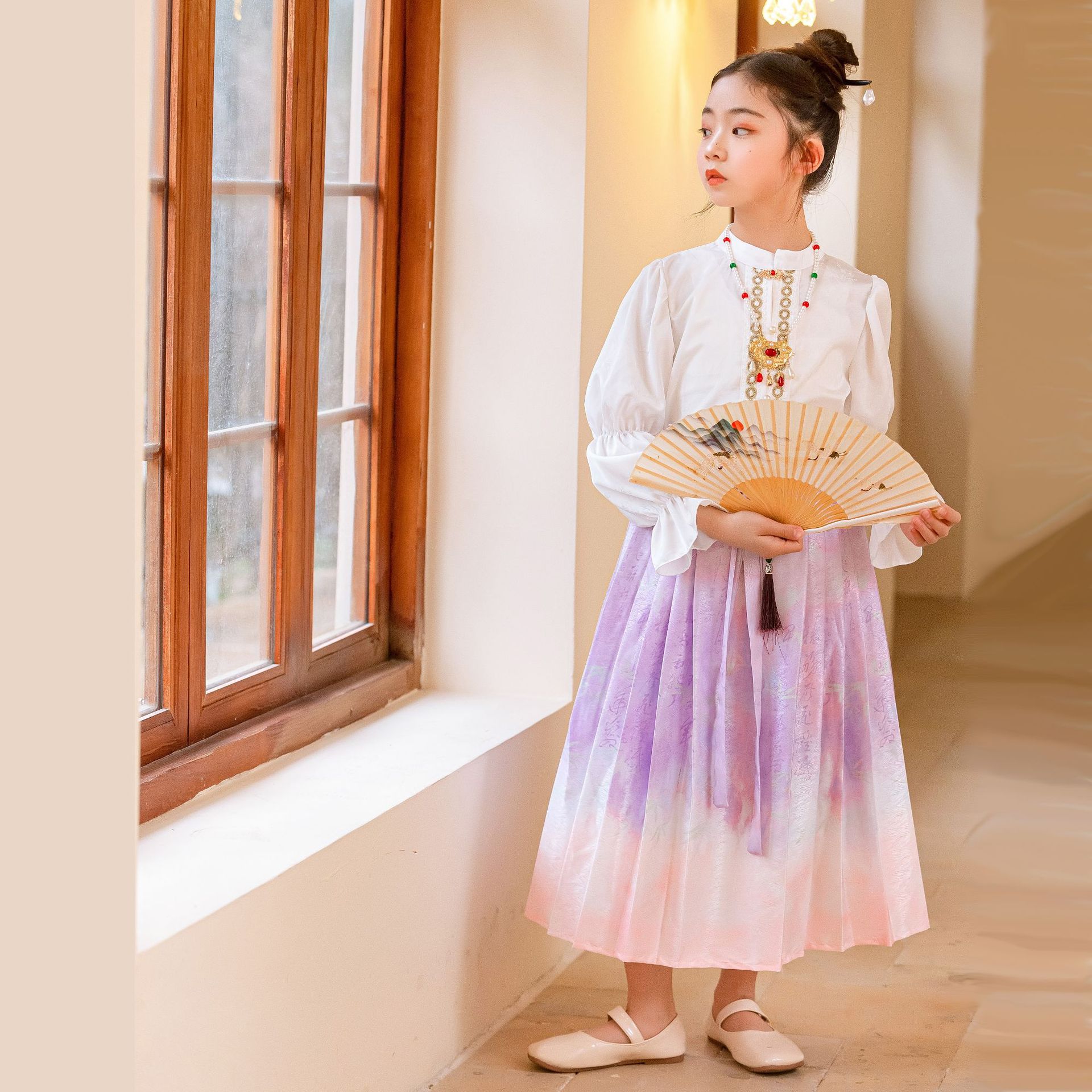 2024春季新款儿童高端中国风汉服舞蹈学生古装国潮套装女童马面裙