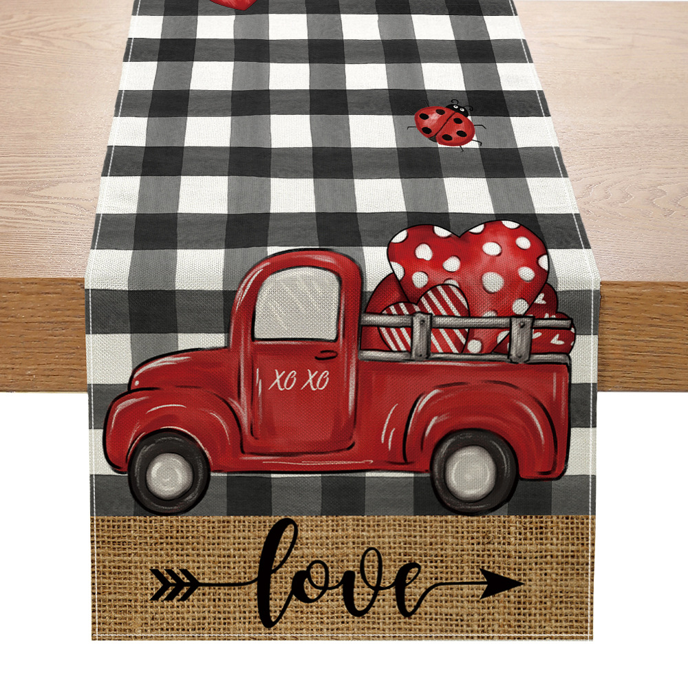 [Clothes] Cross-Border Table Runner Valentine's Day Love Amazon Home Decoration Table Tablecloth Linen Printing