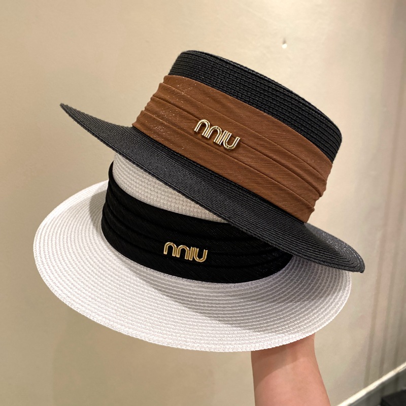 春夏白色帽子女网红复古时尚平顶礼帽英伦法式赫本风草帽爵士帽潮