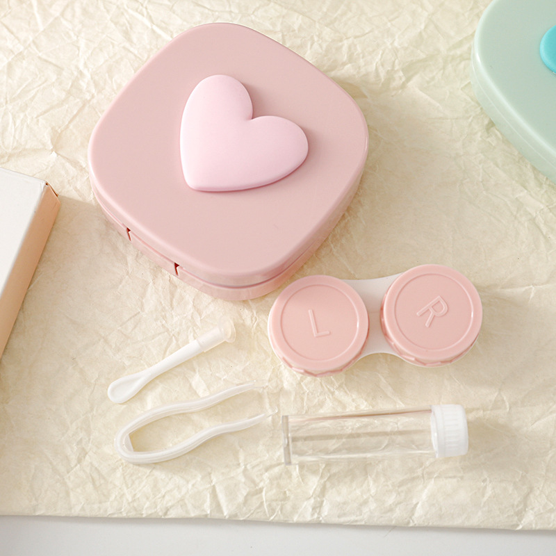 Macaron Color Square Love Heart Contact Lens Case Cosmetic Contact Lenses Storage Box Portable Cute Glasses with Mirror Couple Box