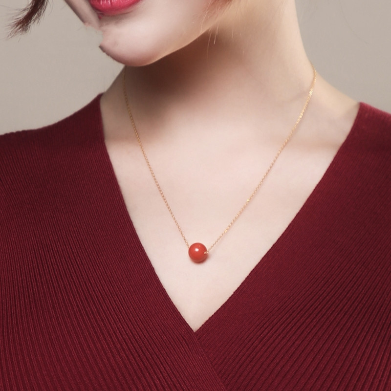 纯银925小红色珠珍珠项链女锁骨链小众设计简约项链-阿里巴巴