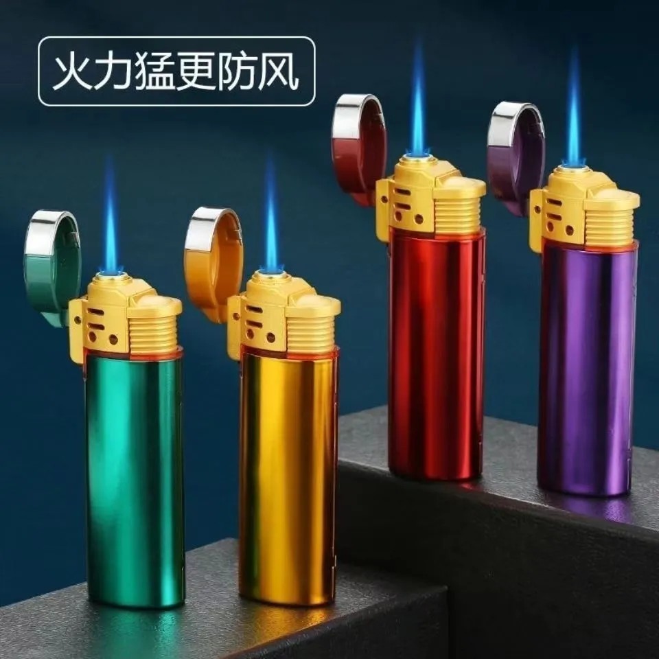 金属外壳金博弘8017防风直冲打火机户外带盖蓝焰充气打火机商超家