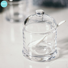 厨房家用商用玻璃调料罐  不锈钢勺调味瓶 陶瓷勺防潮调料盒套装