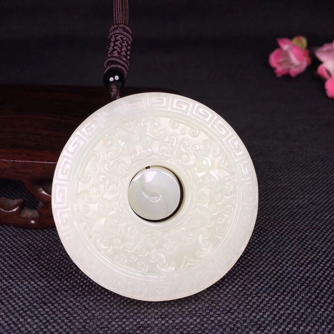 保真和田玉白玉珠联璧合仿古双面工艺吊坠男女款百搭玉石吊坠挂件