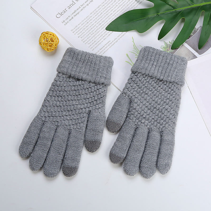 Factory Direct Sales Winter Knitting Gloves Student Jacquard Touch Screen Fleece-lined Thickened Couple Warm Fashion Mobile Phone