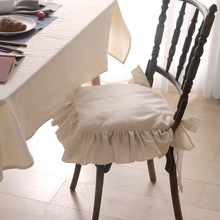 外贸法式椅垫美式餐椅坐垫纯棉可拆洗全棉花边绑带布艺椅子垫跨境