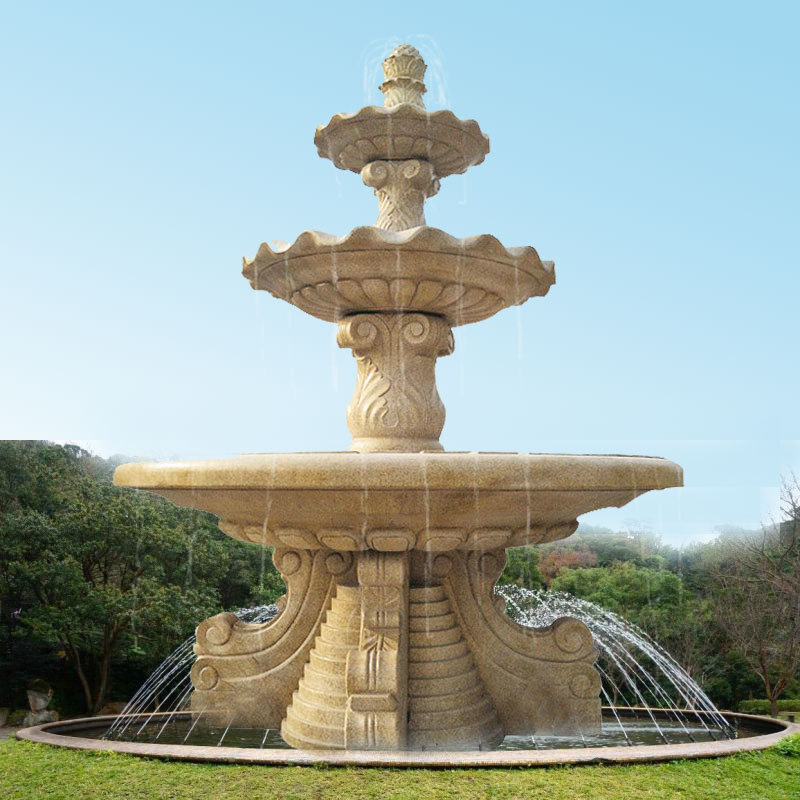 大型石雕喷泉户外黄绣石鱼池景观大理石风水球石头花钵喷水盆雕塑
