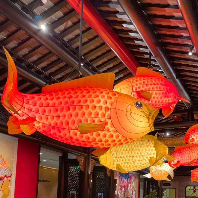 鱼灯笼造型花灯鲤鱼灯笼国潮装饰创意餐厅店街景区亮化吊彩会定作