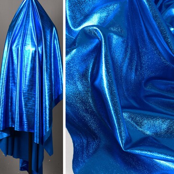 软镜子满版烫金面料 宝蓝色金属光泽感反光仿皮料顺滑服装布料
