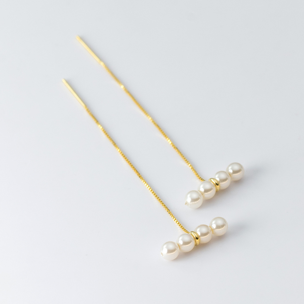 诗为s925纯银四颗合成珍珠耳线ins风高级感气质耳饰品女m04377