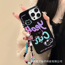 英文黑猫iphone15pro max适用糖果色苹果14/13手机软壳12果冻壳11