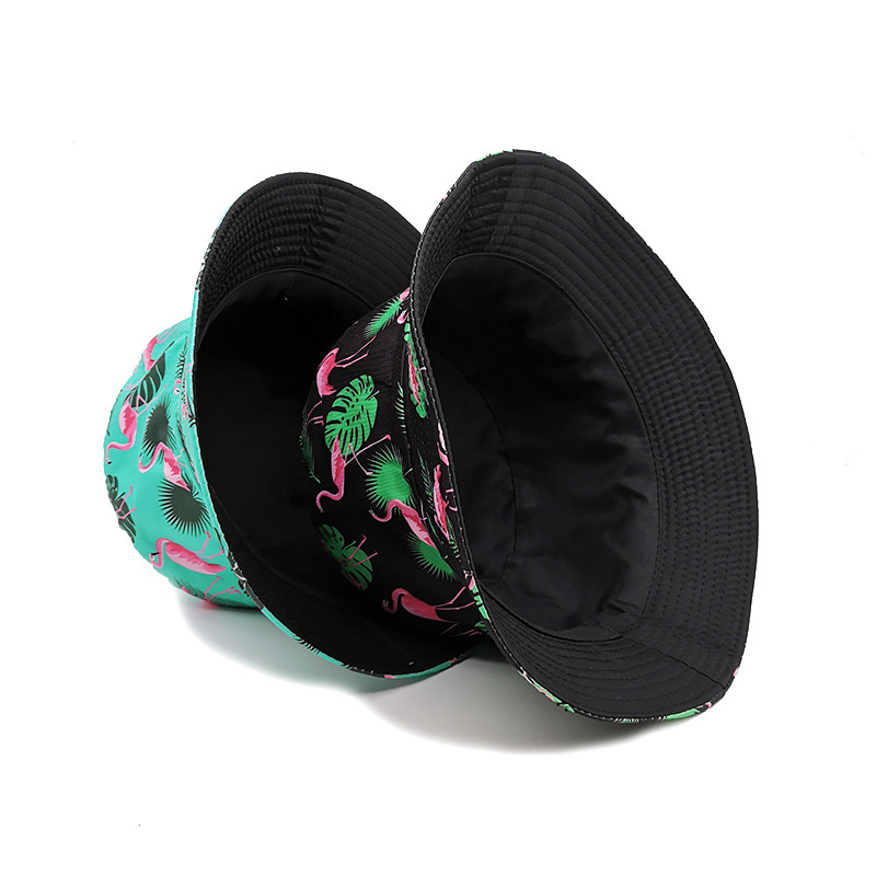 Foreign Trade Female Duplex Printing Tropical Plant Flamingo Pattern Bucket Hat Male Travel Sun-Proof Sun Hat Bucket Hat