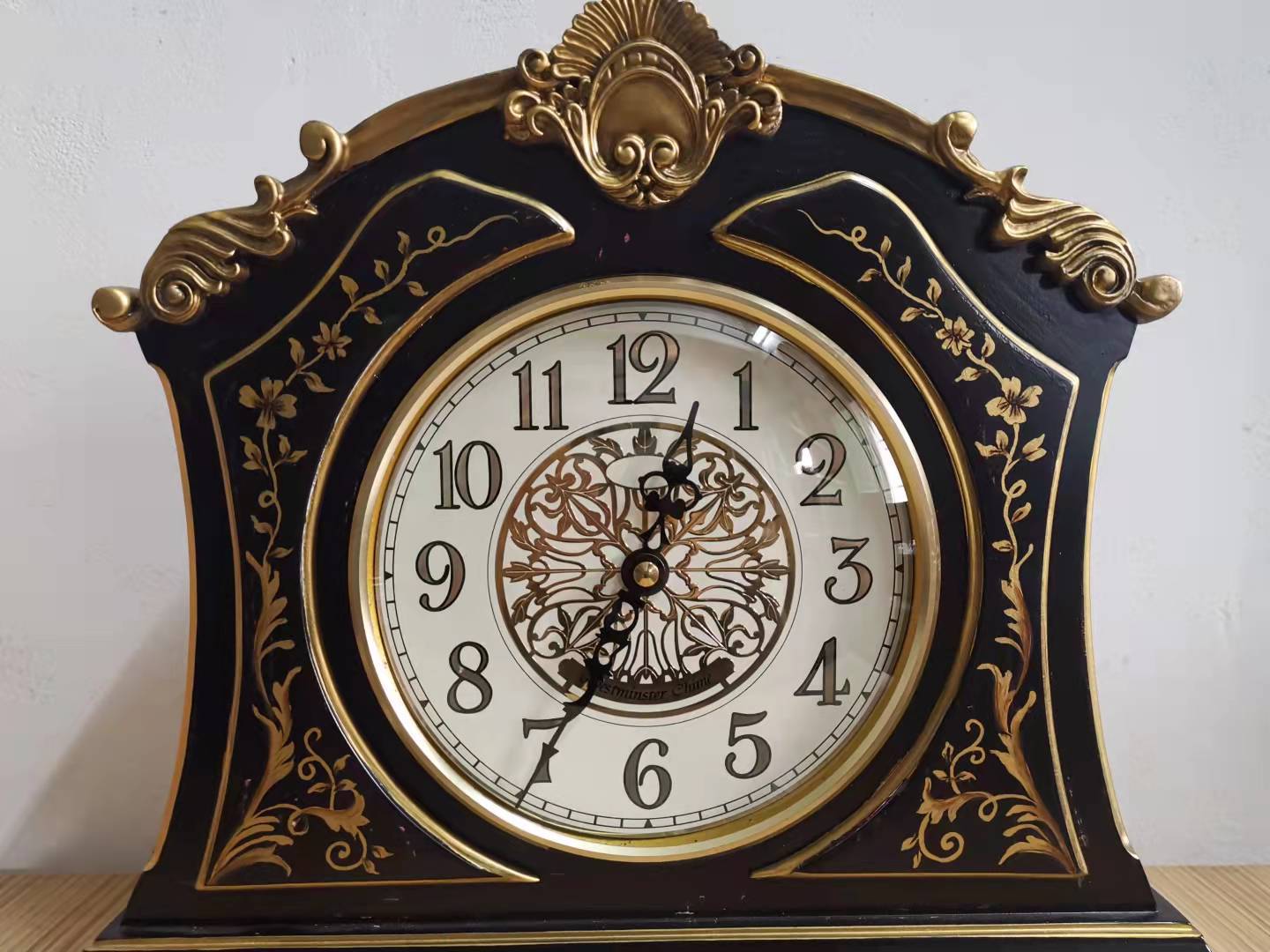 欧式手绘花纹钟实木座钟音乐报时复古台钟木制时钟t1168