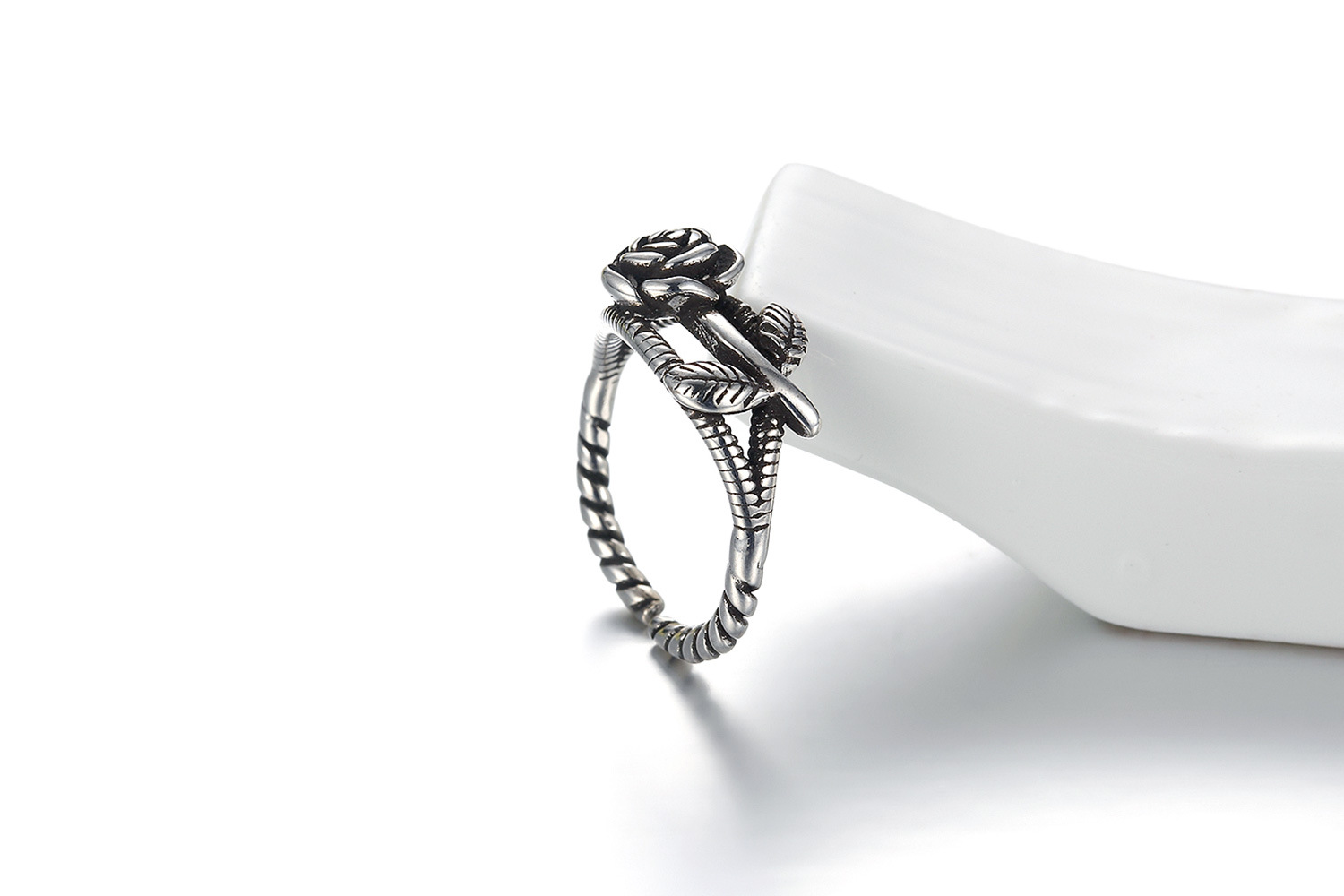 唯华 玫瑰花麻绳线韩版泰银戒指 开口 做旧复古银戒指镀银戒指女