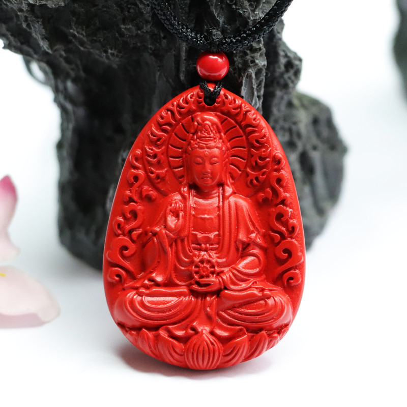 鑫钰 新品天然正品高含量朱砂火焰观音吊坠原矿挂坠平安项链礼物