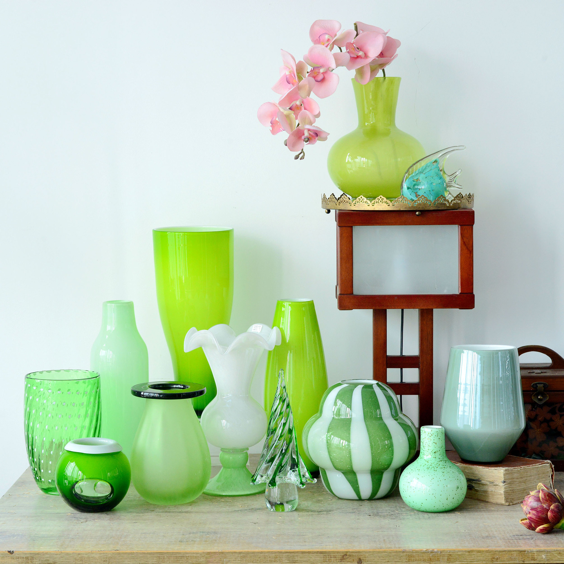 家居饰品宝石蓝撞色樱花粉鎏金花蝴蝶古典手工玻璃花器花瓶摆件