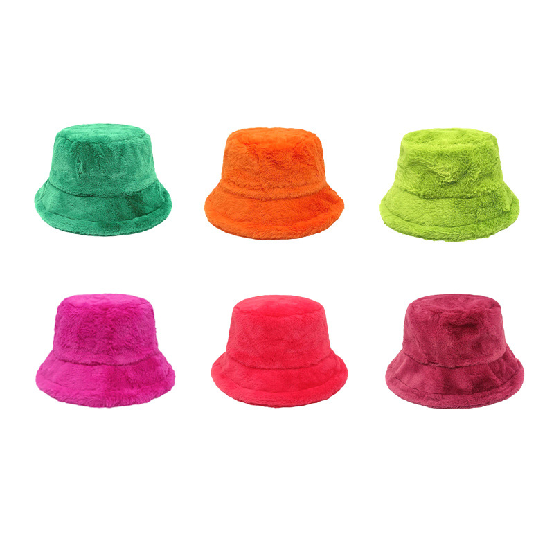 Amazon Hot Sale Solid Color Simple Imitation Rabbit Fur Bucket Hat European and American Autumn and Winter Outdoor Keep Warm Sunshade Plush Bucket Hat