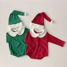 韩版冬季男女宝宝红色喜庆圣诞服哈衣婴儿洋气加绒衣服爬服套装潮