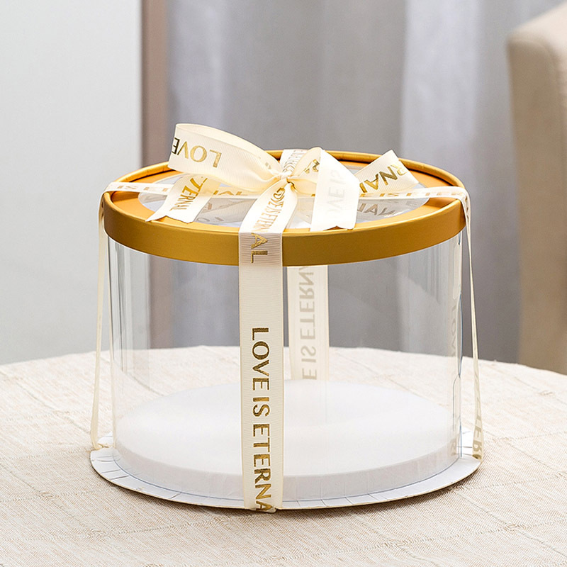 生日蛋糕盒子 4寸6寸8寸10寸12寸双层加高开窗透明手提圆形包装盒