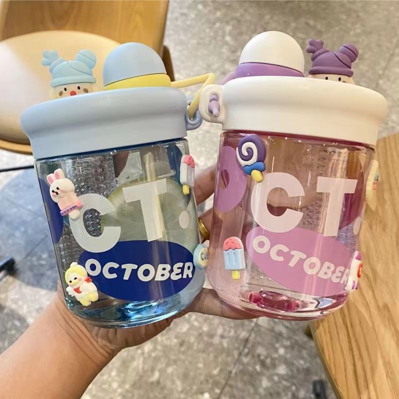 internet celebrity water cup girls good-looking large capacity plastic cup summer new 2024 with tea strainer double drinks straw cup