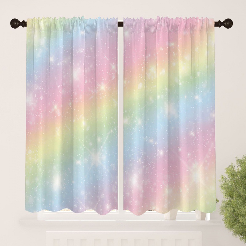 跨境电商彩色窗帘北欧风七彩短帘数码印花客厅窗帘半遮光帷幔窗帘