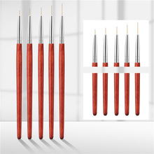 跨境日式新款红木杆美甲拉线笔5支套装彩绘画花美甲笔刷专用工具