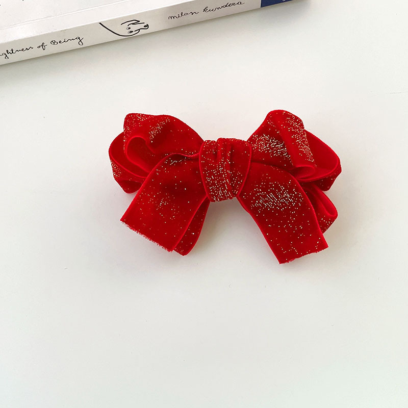 Children's Bow Duckbill Clip Children 2022 New Year White Fur Ball Duckbill Clip Baby New Year Red Ribbon Barrettes