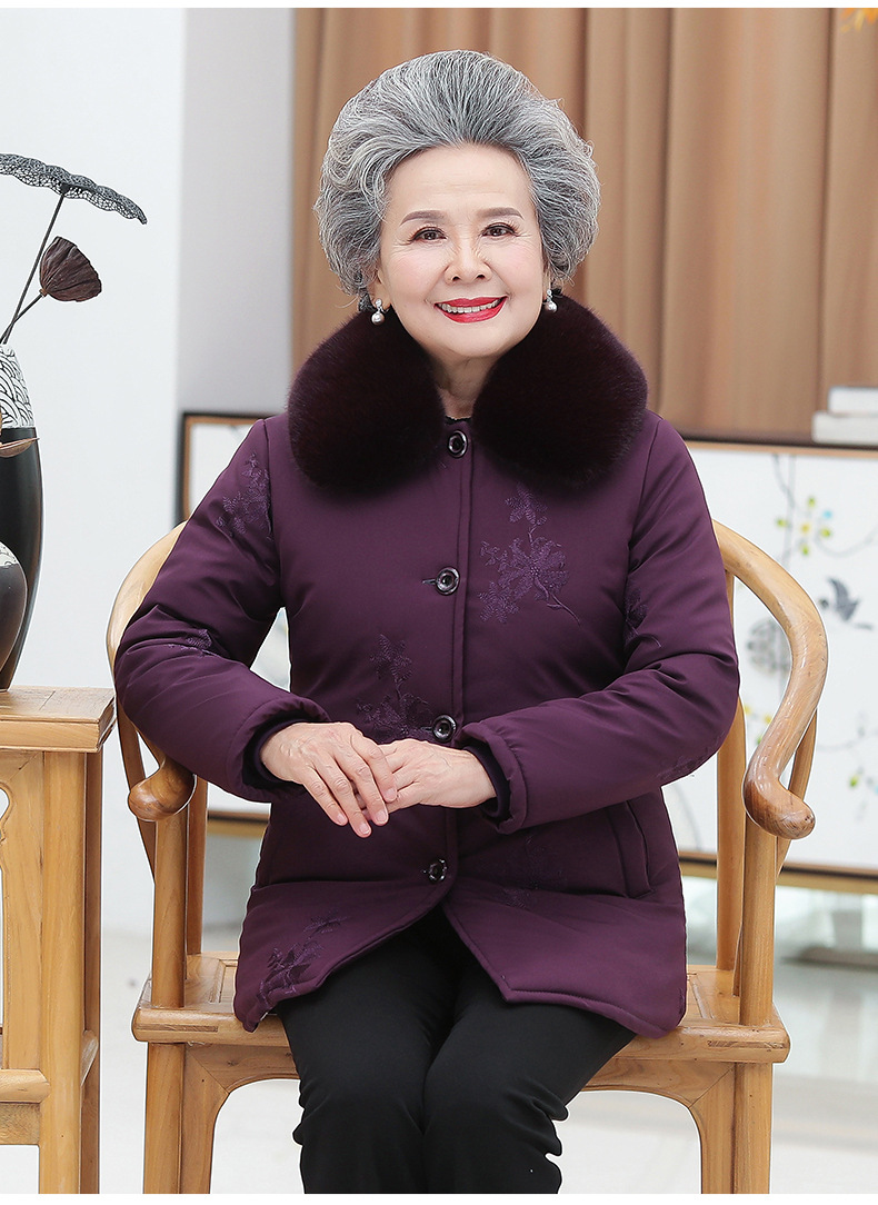 中老年人冬装女棉衣冬天外套奶奶毛领上衣老太太妈妈装棉袄